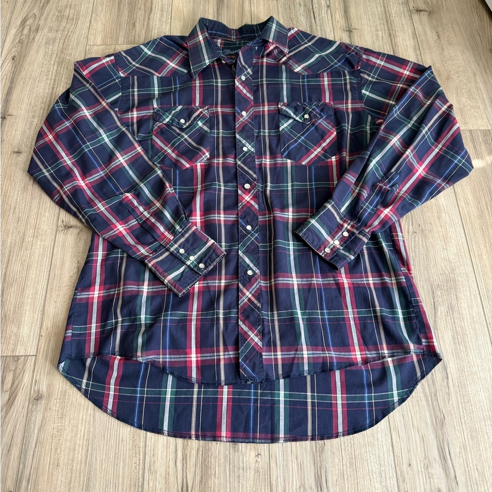 Wrangler Men's Casual Plaid Shirt Pearl Snap Buttons Sz 17 35